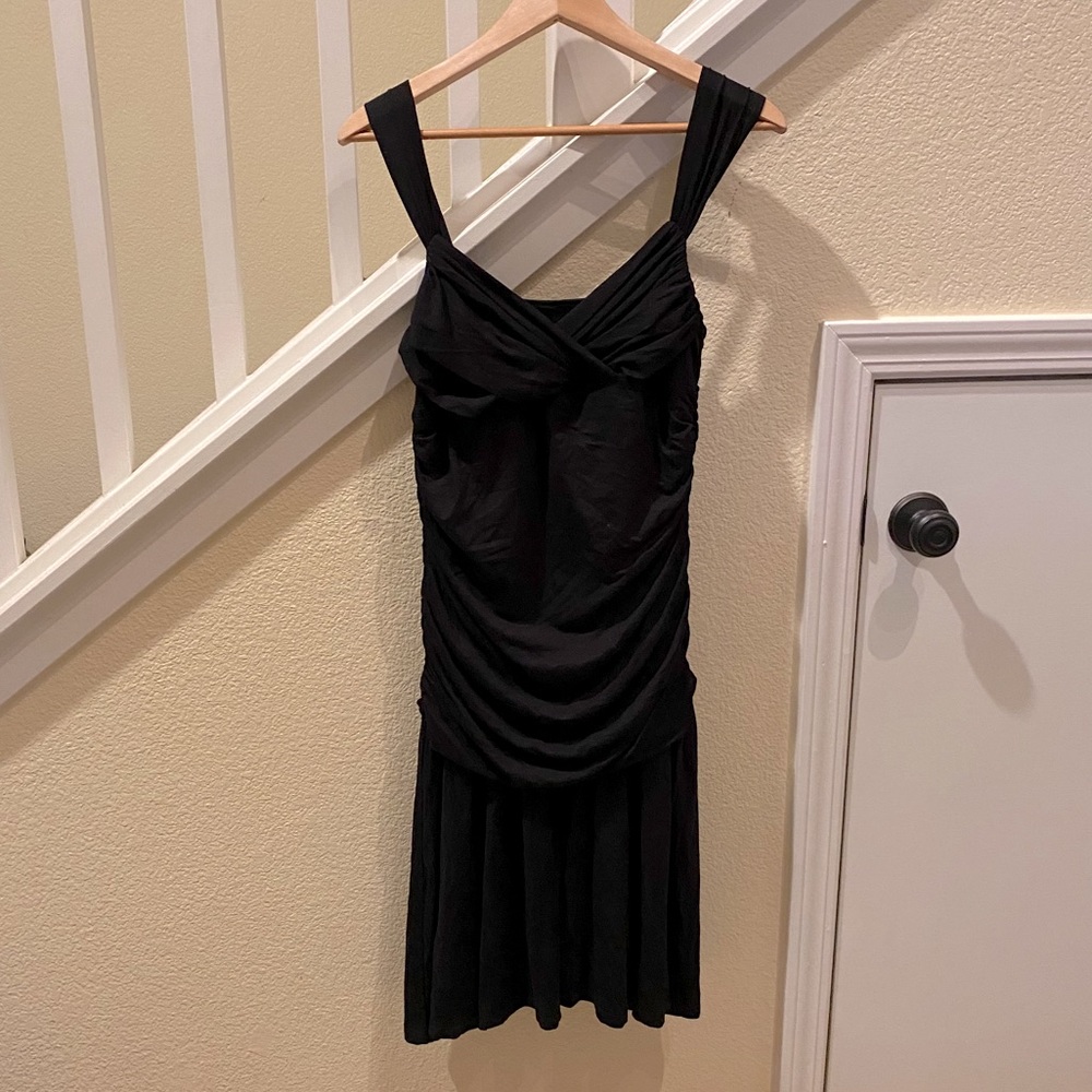 bebe Black Fitted Ruched Dancing Dress